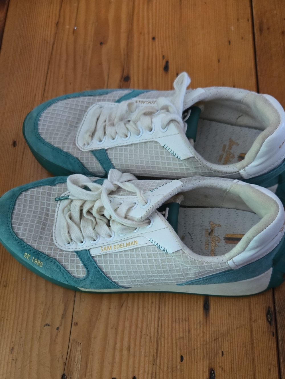 Sam Edelman Sz 9m Uk 40 White and Teal Retro Runner Sneakers